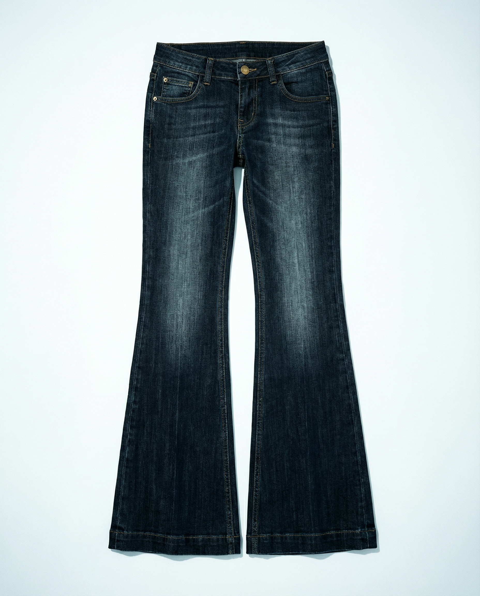 Dark Wash Low-Waist Faded Flare Jeans
