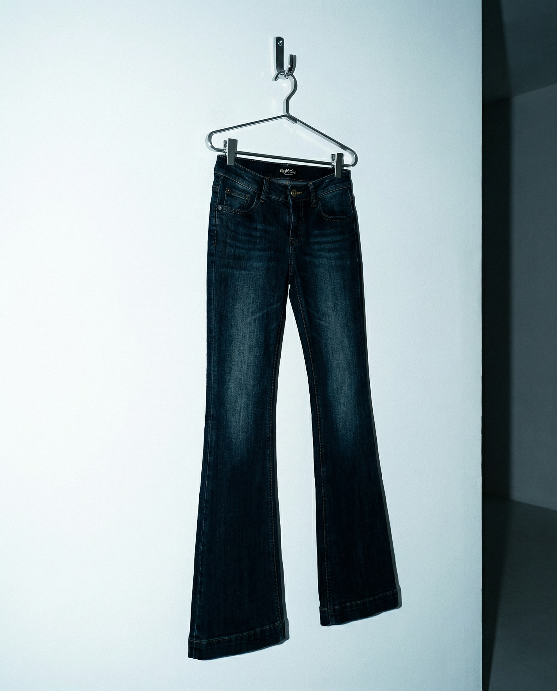 Dark Wash Low-Waist Faded Flare Jeans