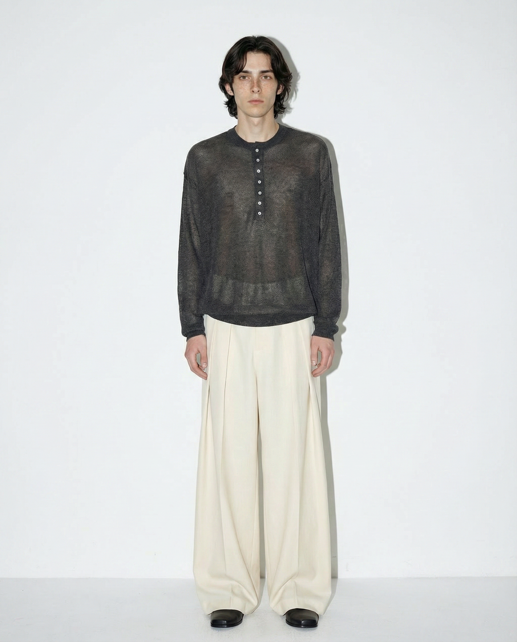Mesh Knit Lightweight Henley Long Sleeve Shirt