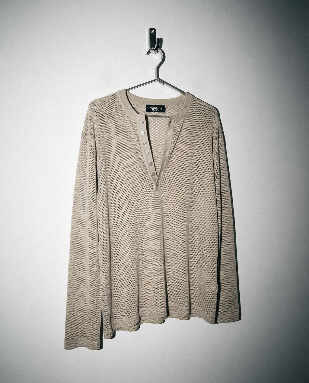 Mesh Knit Lightweight Henley Long Sleeve Shirt