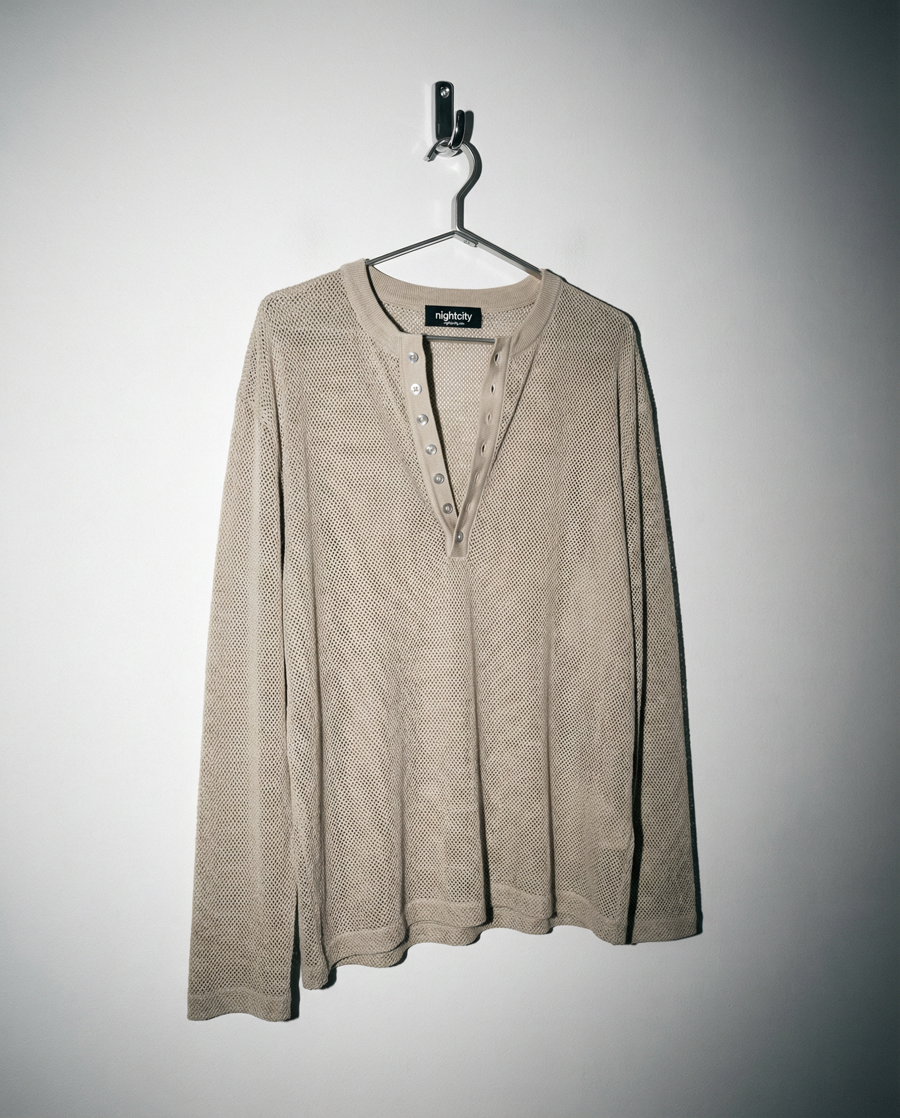 Mesh Knit Lightweight Henley Long Sleeve Shirt