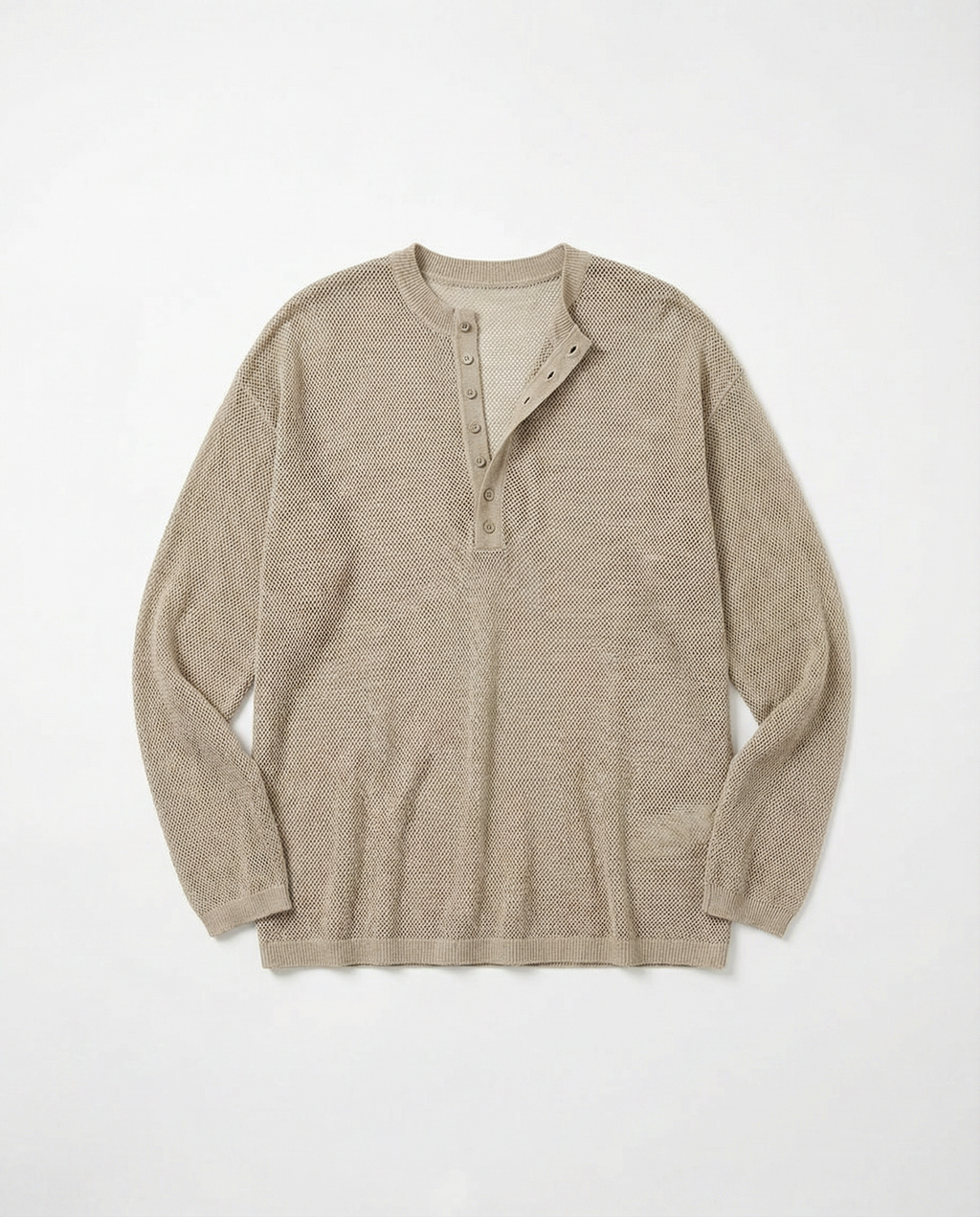 Mesh Knit Lightweight Henley Long Sleeve Shirt