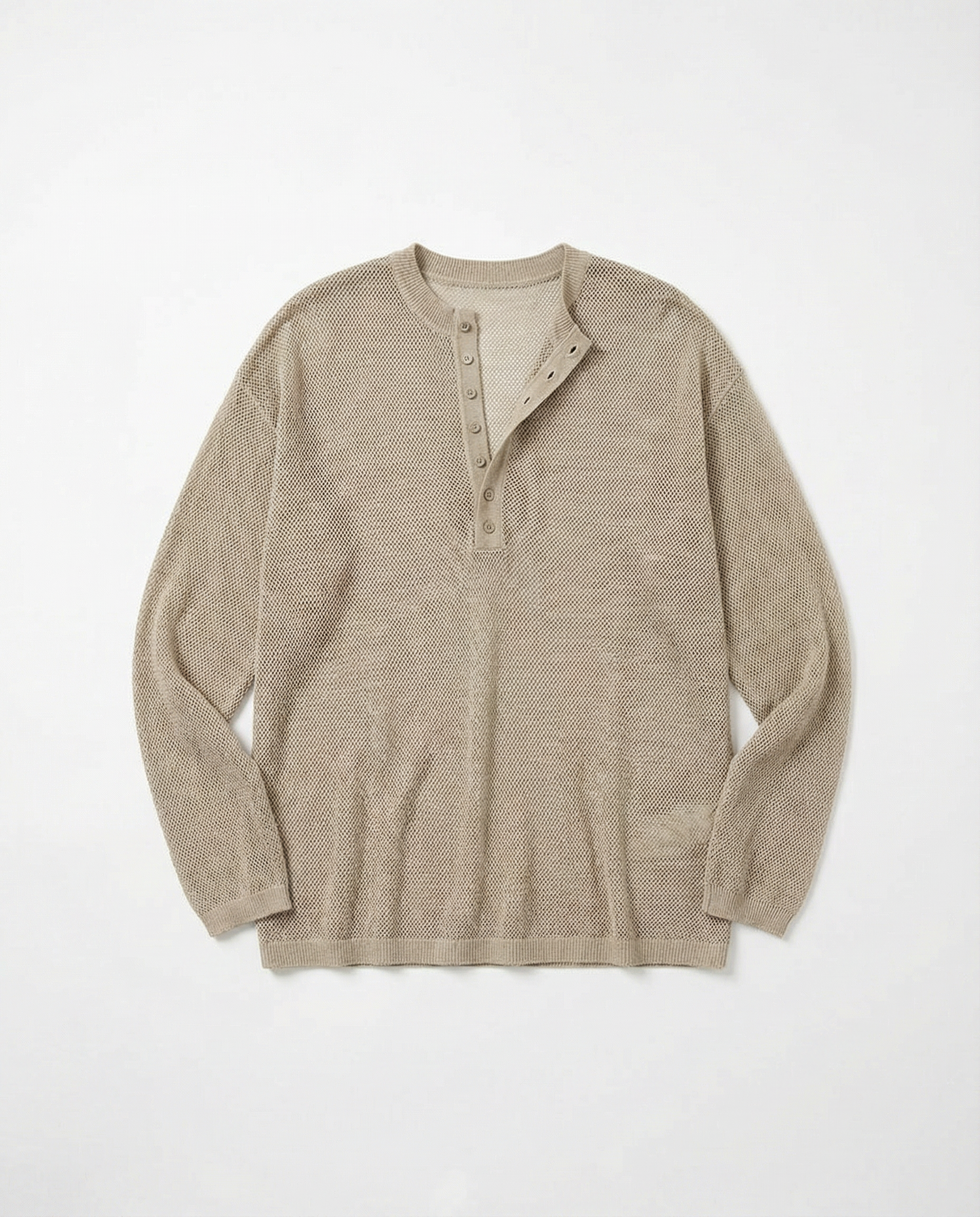 Mesh Knit Lightweight Henley Long Sleeve Shirt