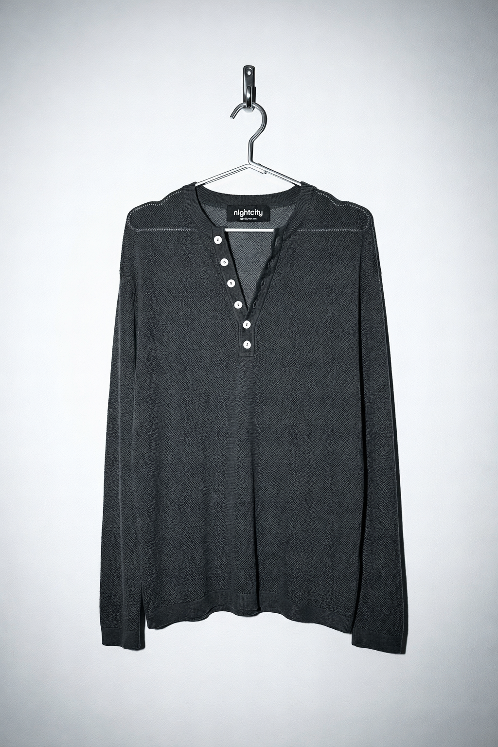 Mesh Knit Lightweight Henley Long Sleeve Shirt
