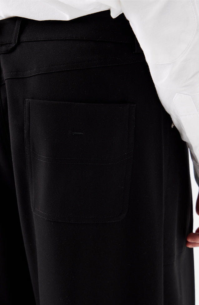 Wide Leg Pleated Trousers with Button Details