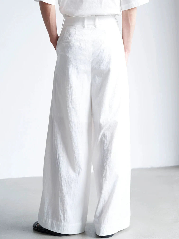 Wide Leg Pleated Front Lightweight Trousers
