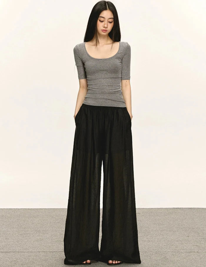 Sheer Lightweight Wide Leg Elastic Waist Pants