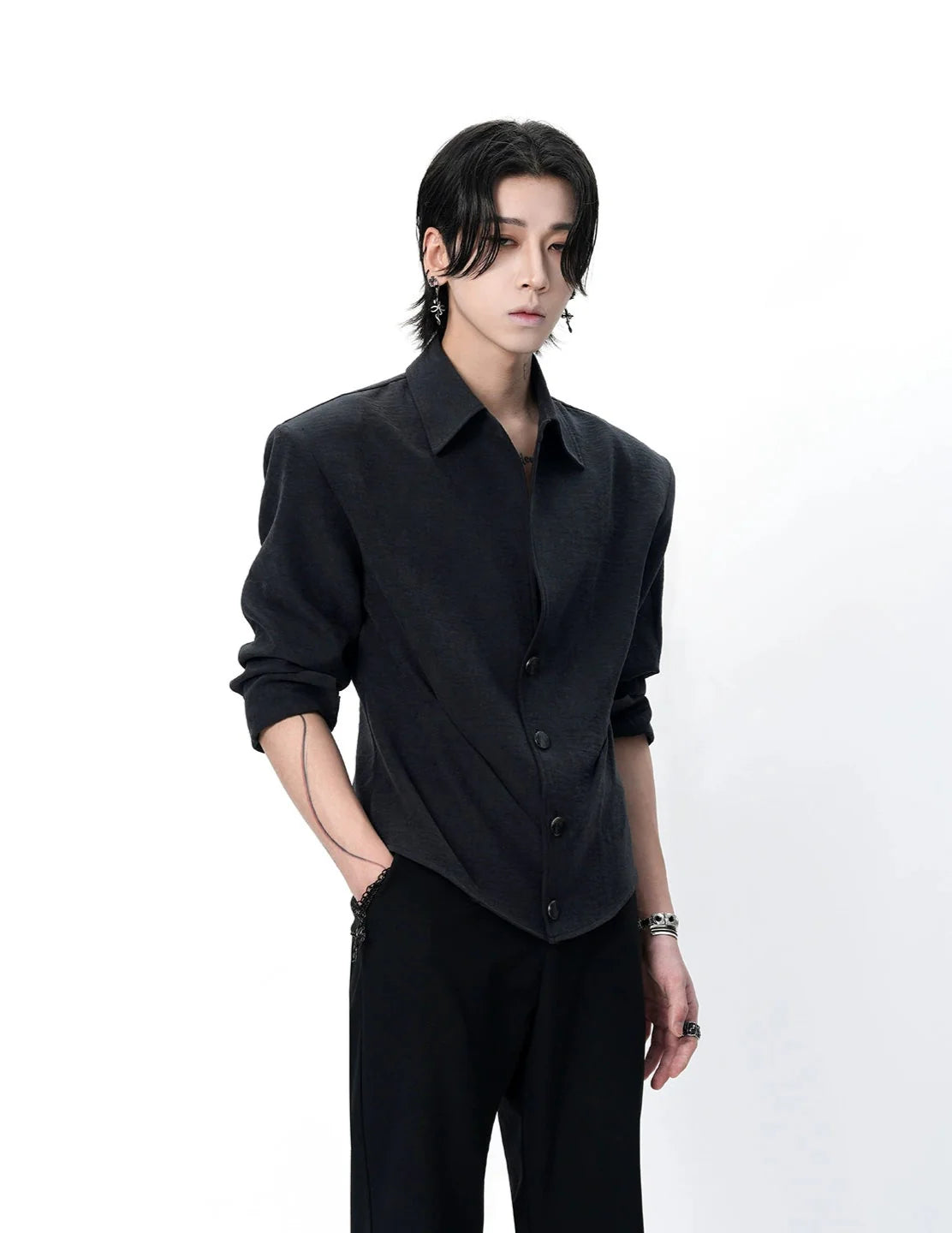 Structured Button-Up Shirt with Cinch Side Detail