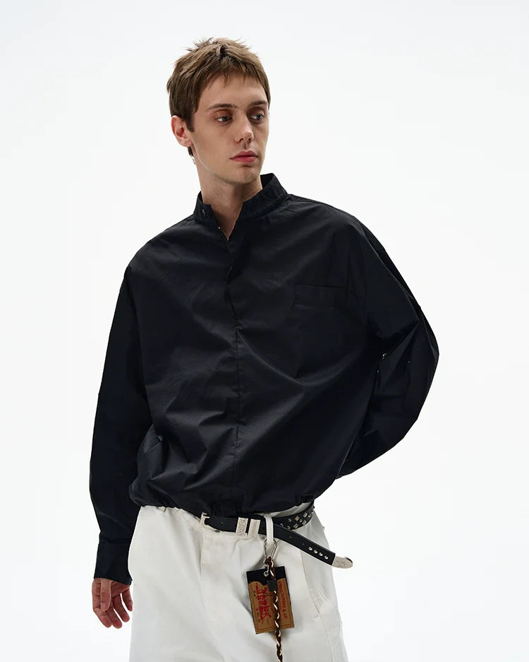 Mandarin Collar Long Sleeve Popover Quarter-Zip Shirt