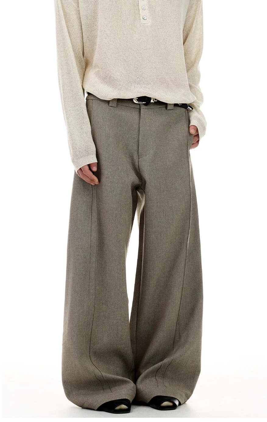 Barrel-Leg Panel Pleated Trousers