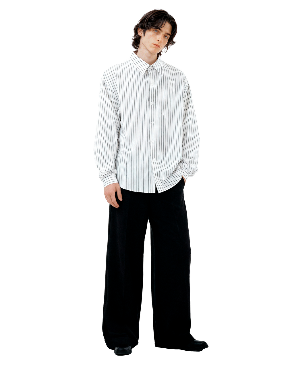 Pinstripe Long Sleeve Drop Shoulder Button Shirt