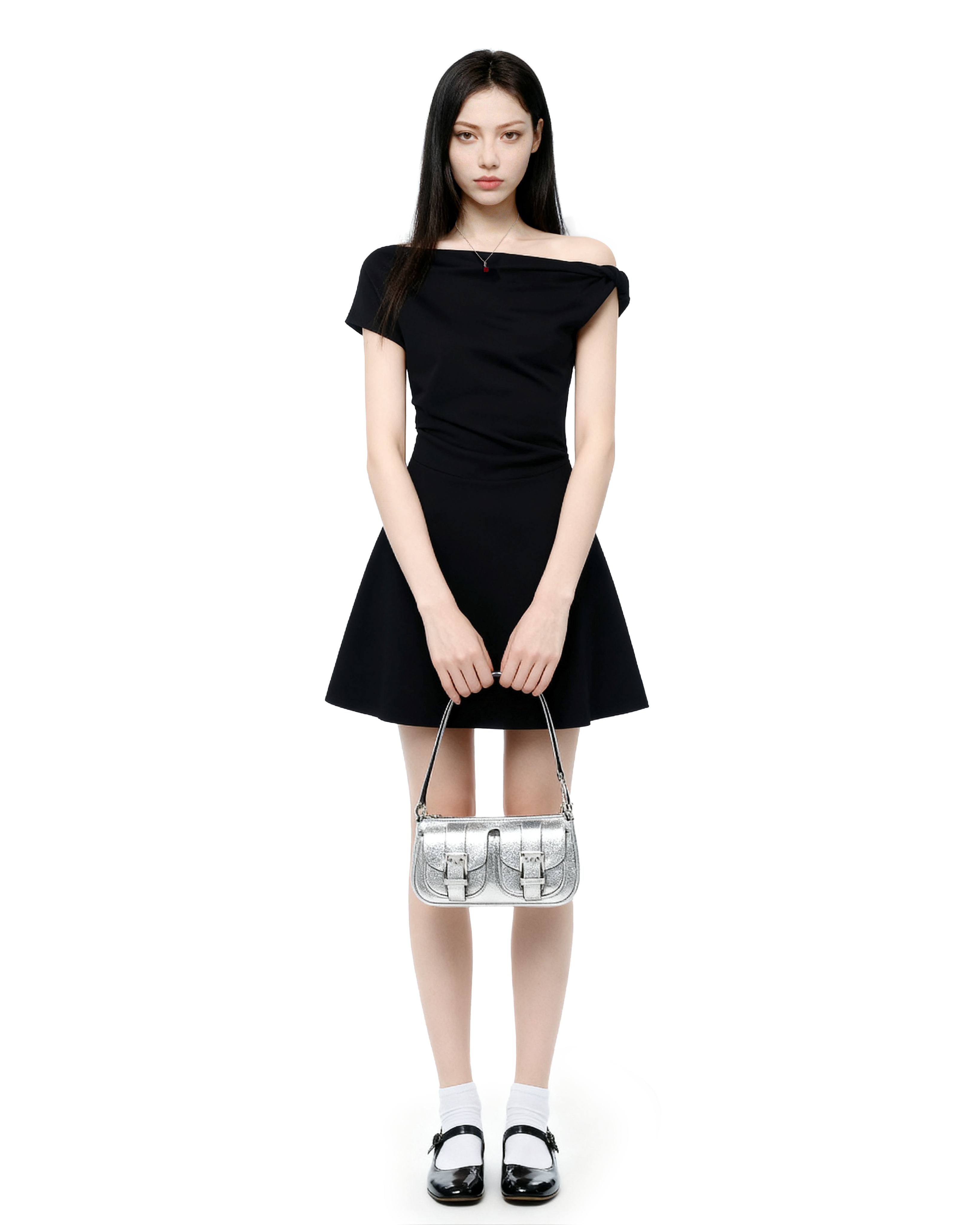 Asymmetric Off Shoulder Short Sleeve Flared Hem Mini Dress