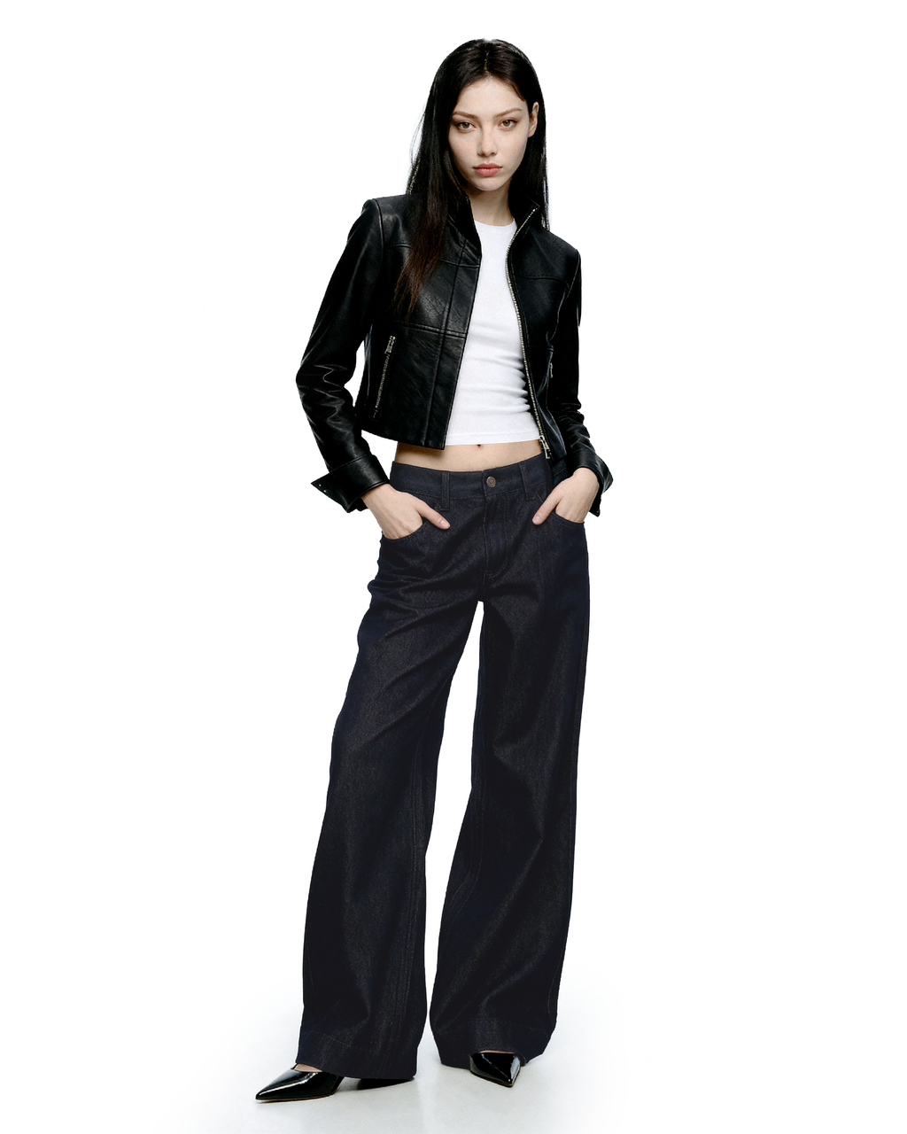 Wide Leg Low-Waisted Dark Wash Retro Jeans