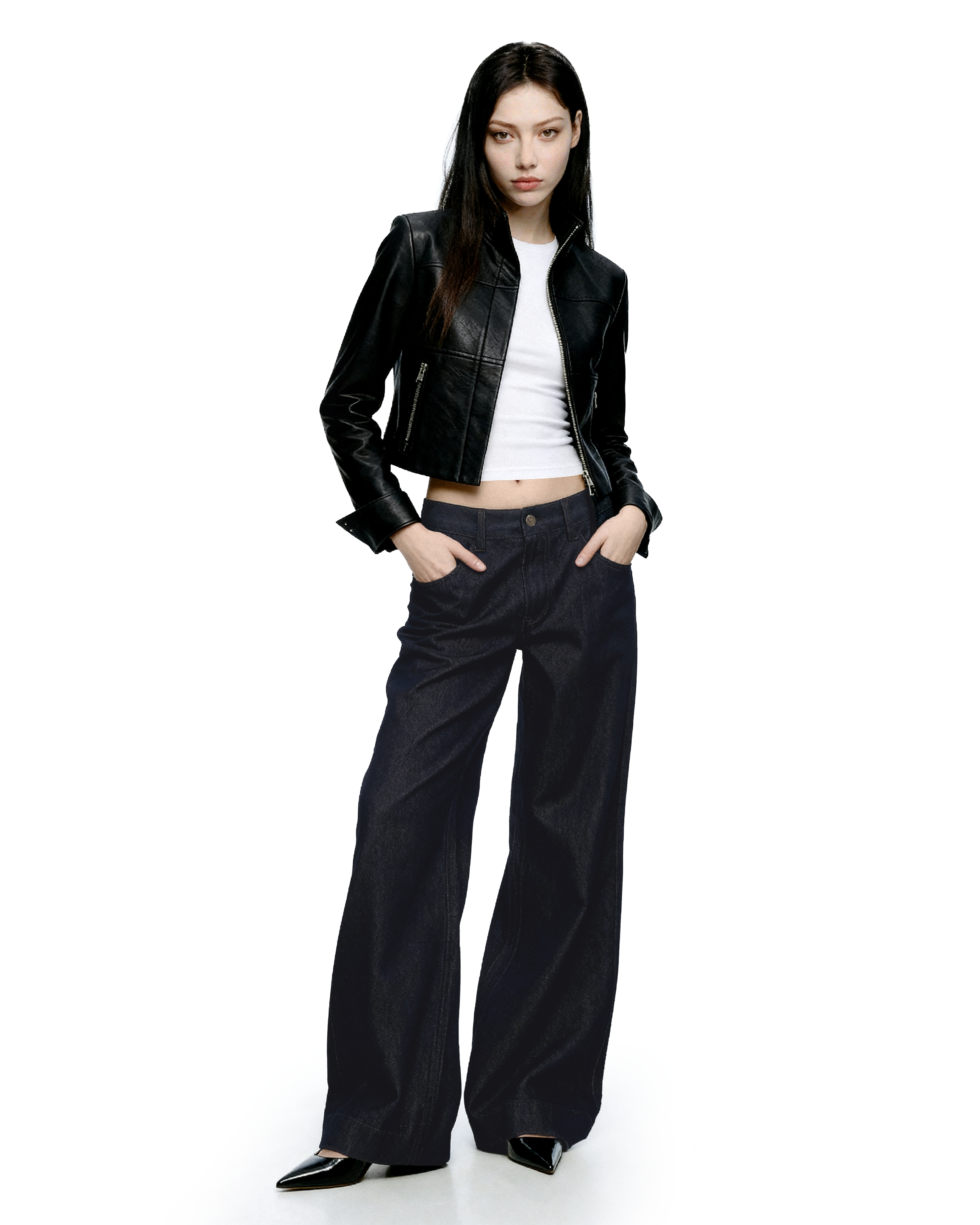 Wide Leg Low-Waisted Dark Wash Retro Jeans