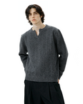 Cable Knit Notch-Neck Henley Pullover
