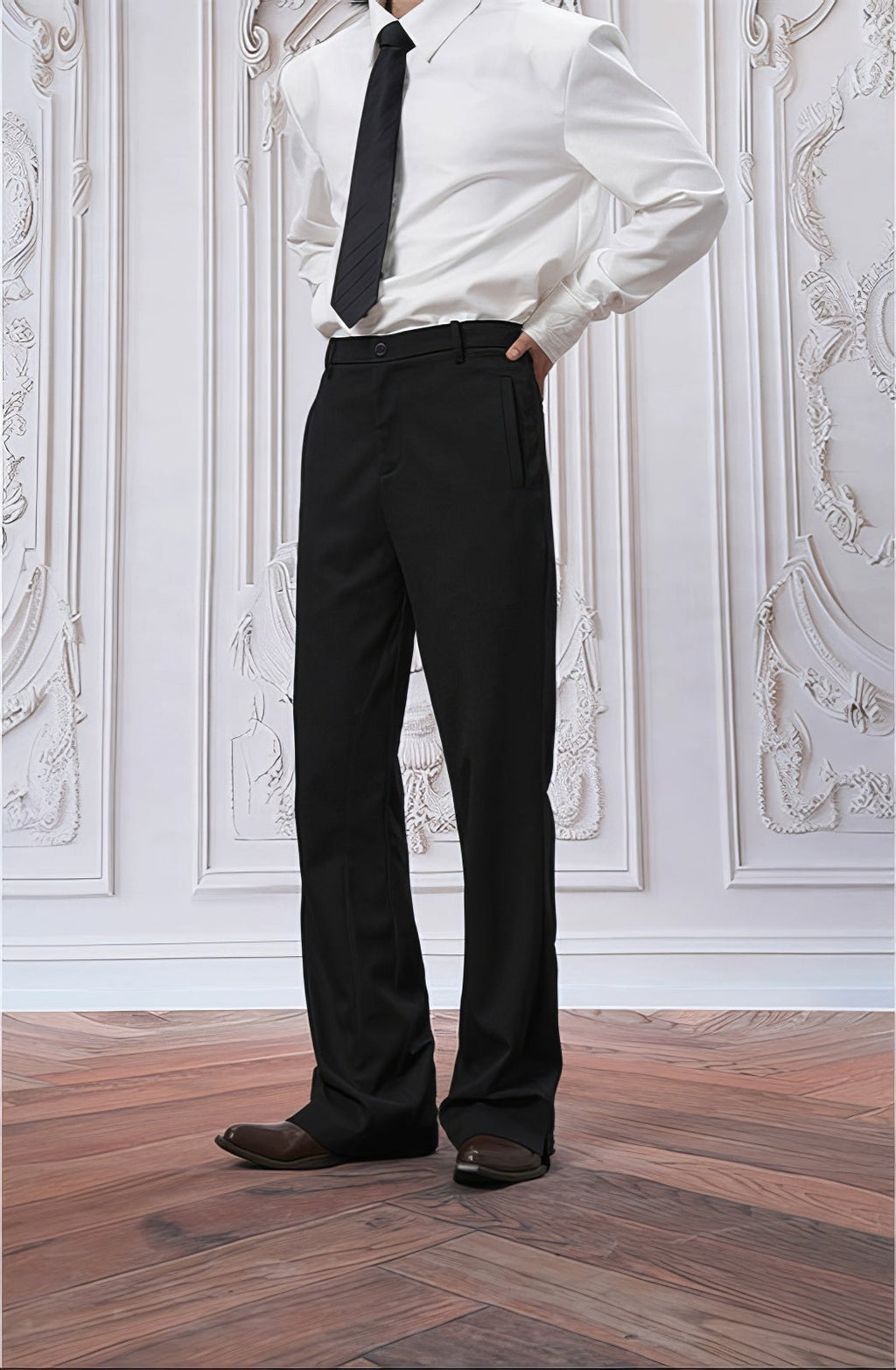 Tailored Straight Leg Semi-Flare Suit Trousers