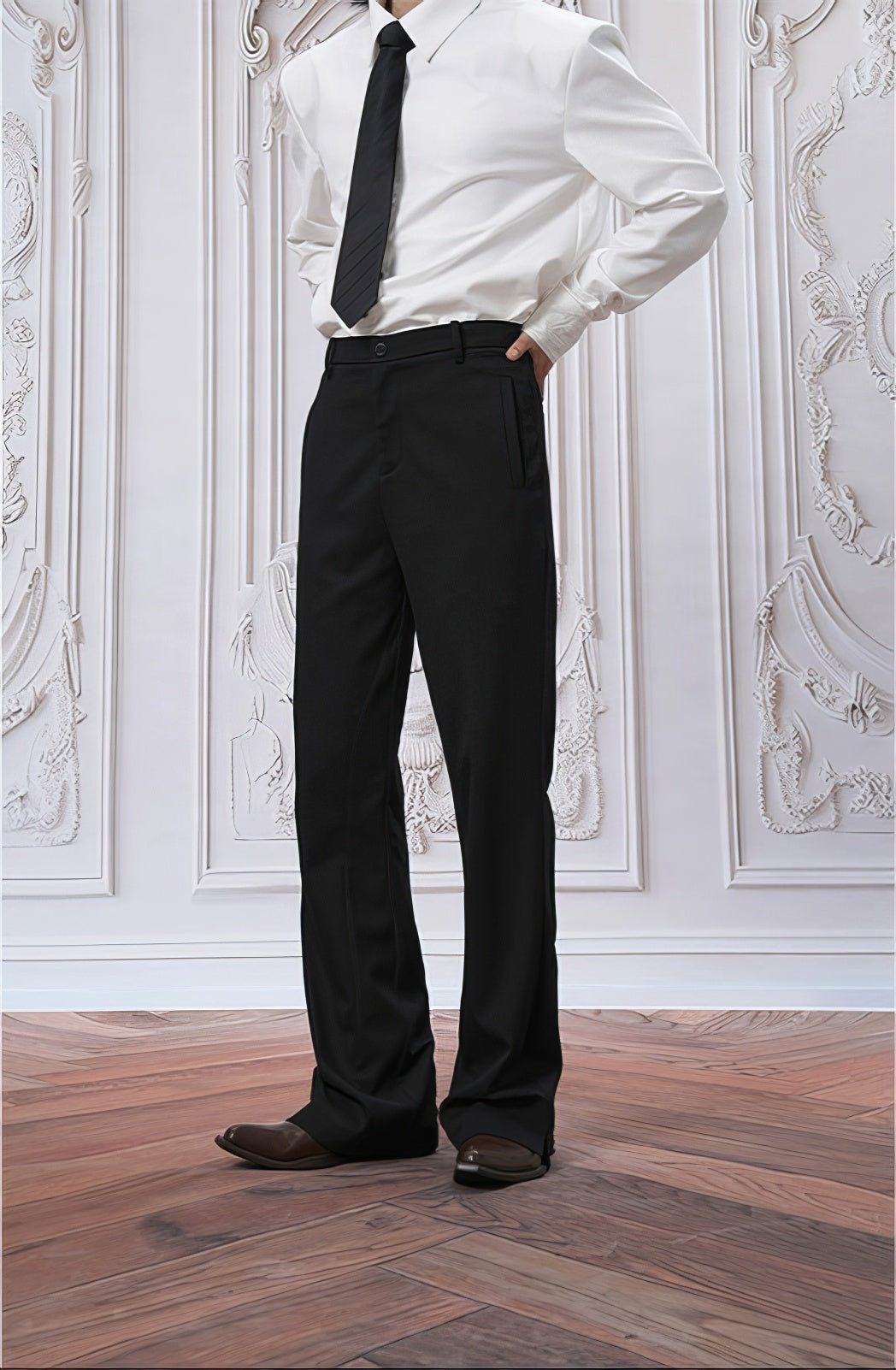 Tailored Straight Leg Semi-Flare Suit Trousers