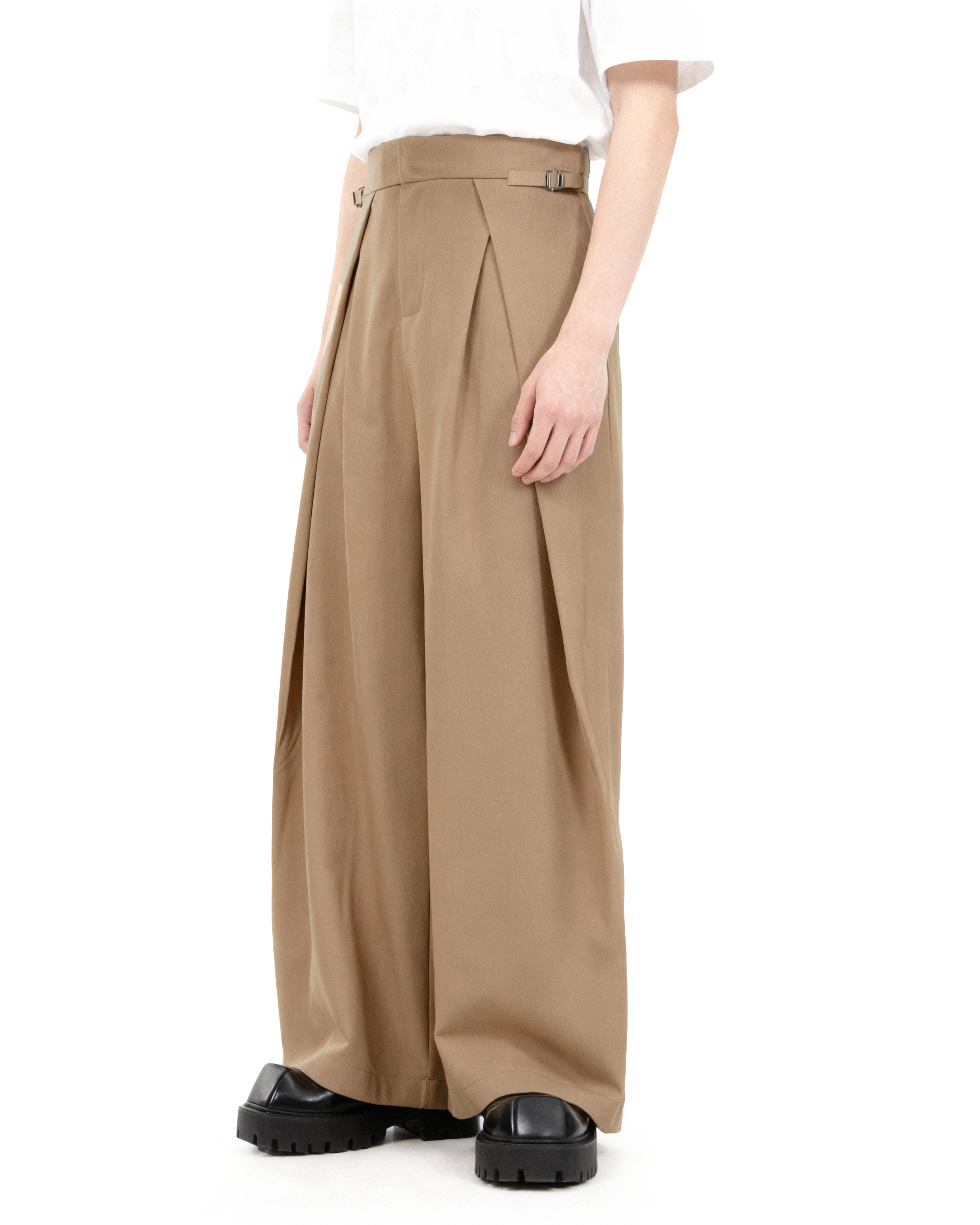 Wide Leg Pleated Palazzo Trousers with Belt Detail