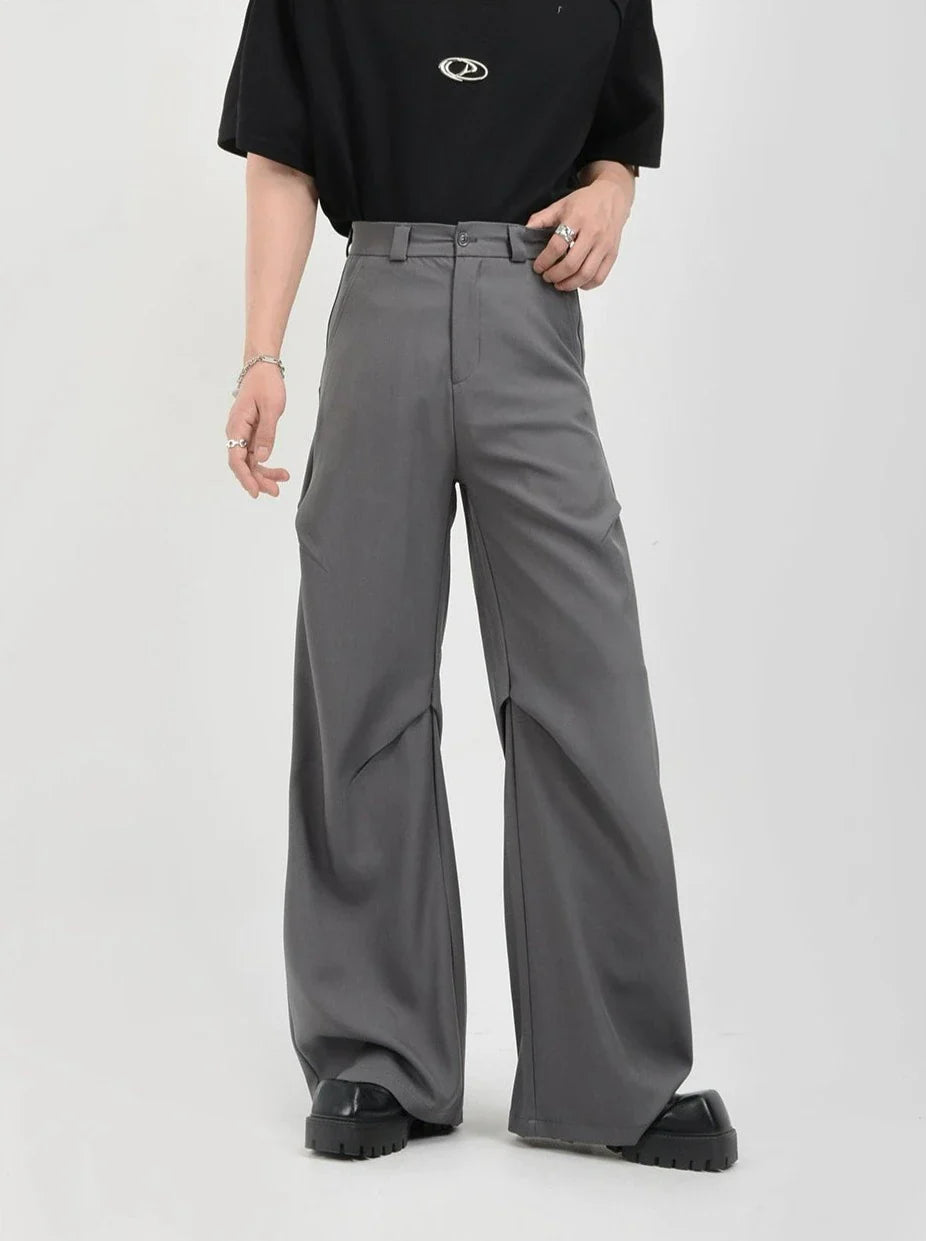 Wide Leg Belted Trousers with Pleated Detail