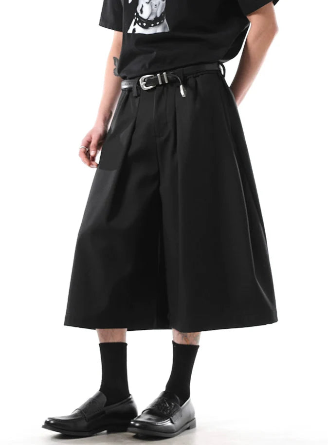 Wide Leg Pleated Tailored Long Bermuda Shorts