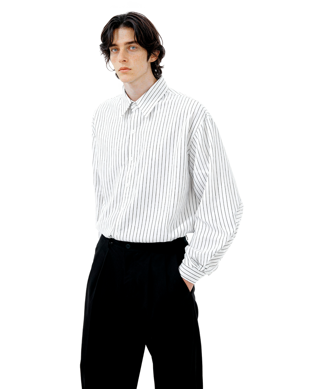 Pinstripe Long Sleeve Drop Shoulder Button Shirt