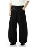 Contrast Stitch Wide Leg Jeans with Diagonal Fireman Buckles