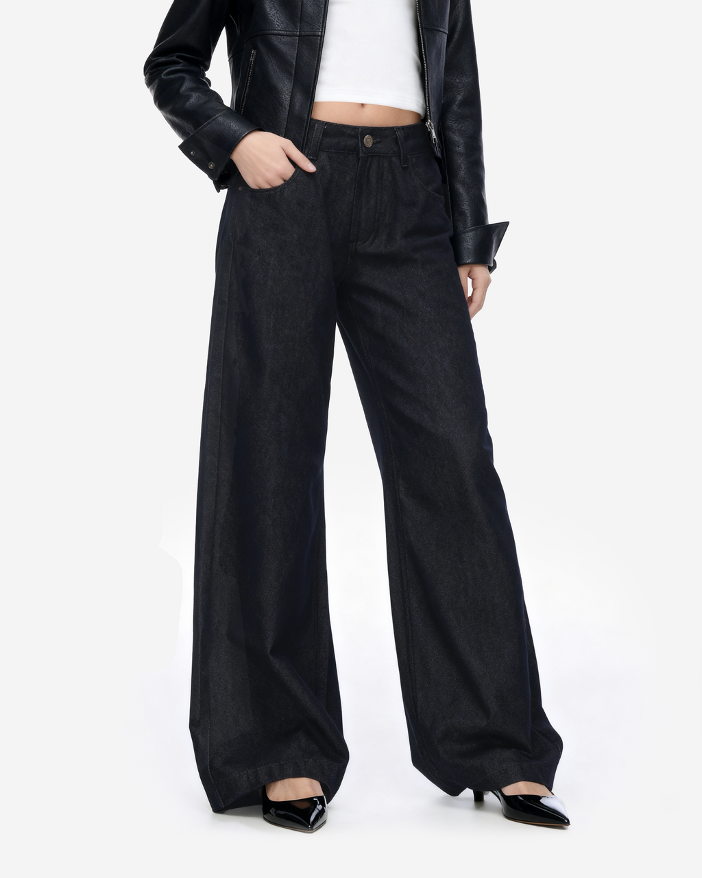 Wide Leg Low-Waisted Dark Wash Retro Jeans
