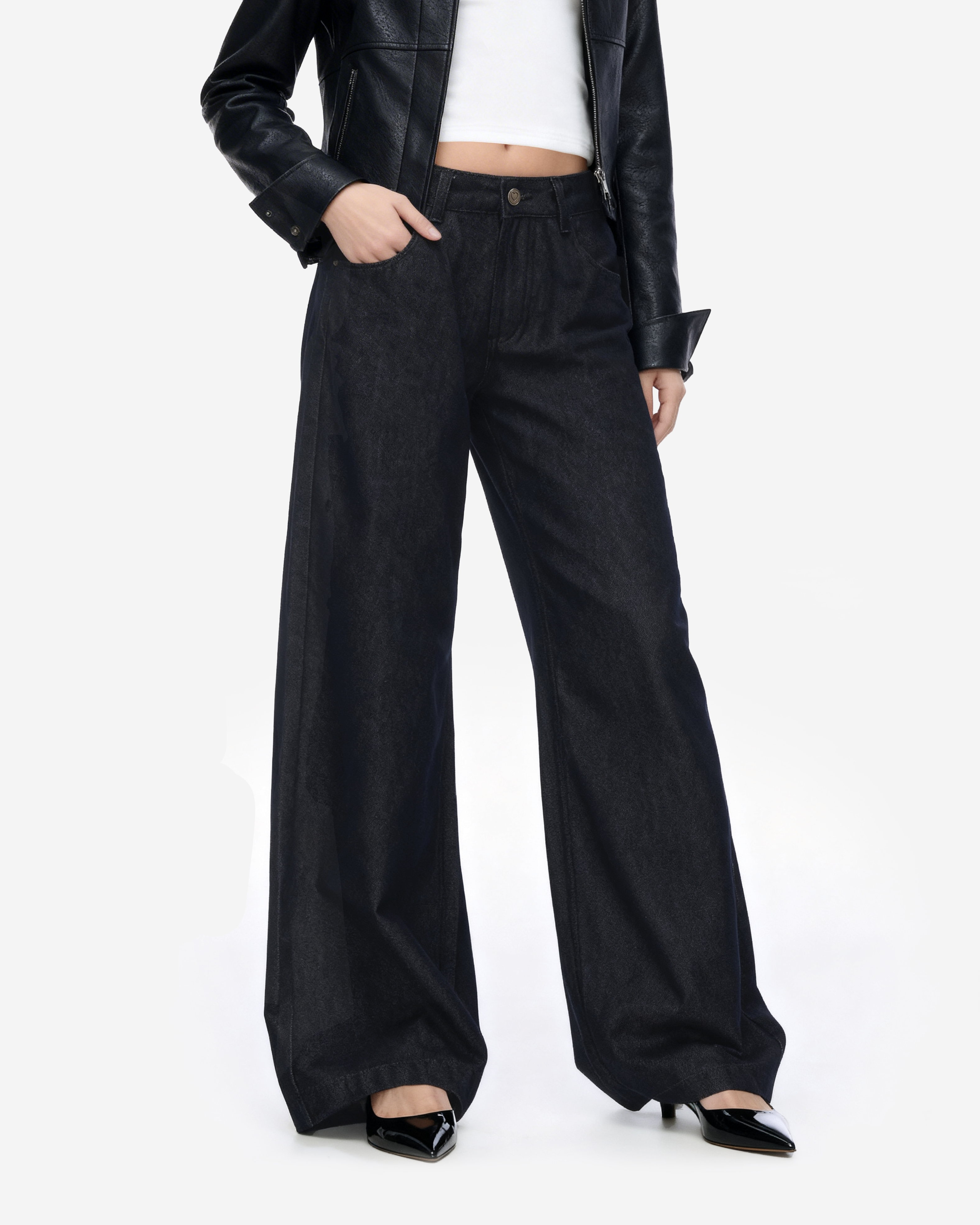 Wide Leg Low-Waisted Dark Wash Retro Jeans