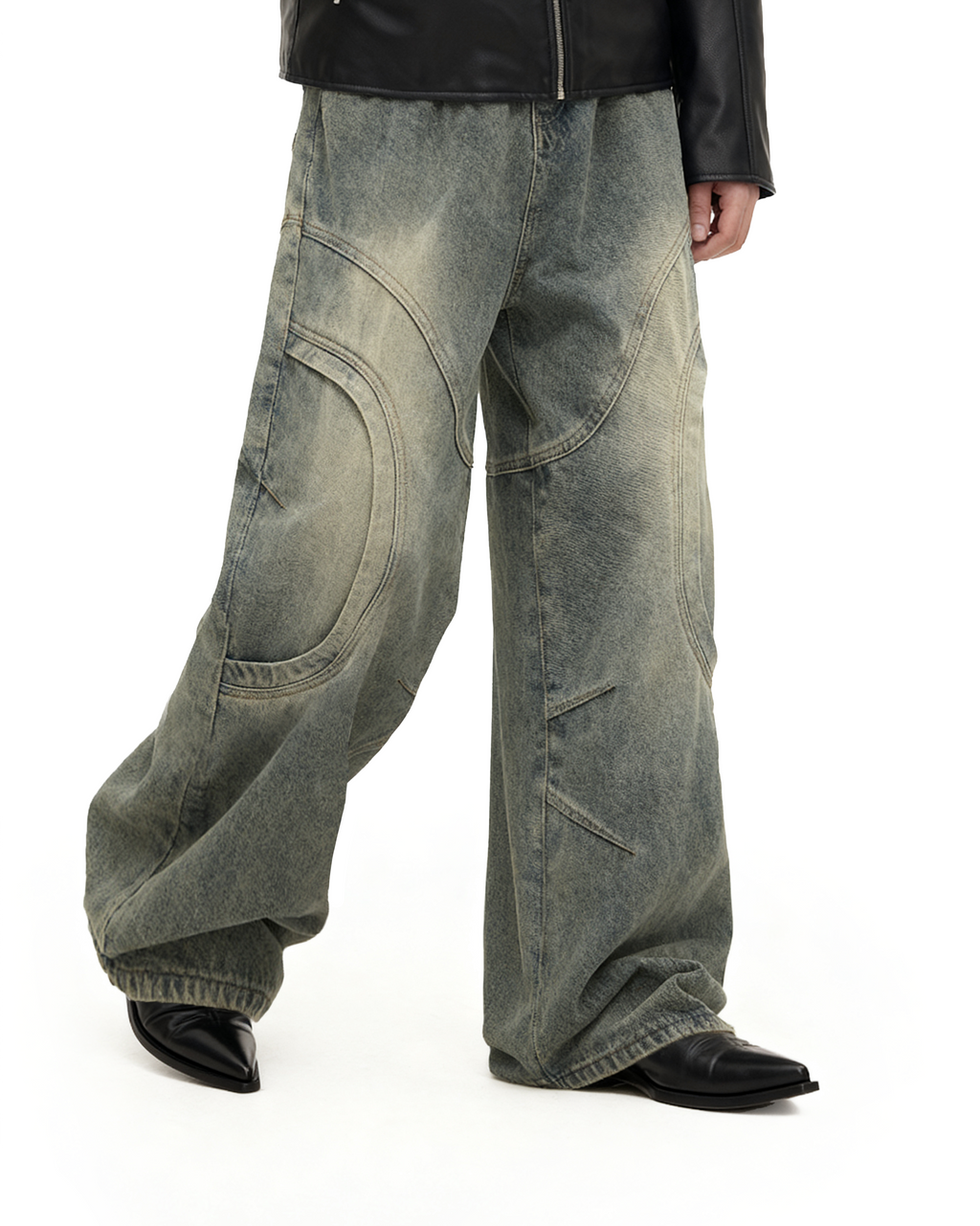 Vintage Sand Wash Wide-Leg Jeans with Stitch Detail