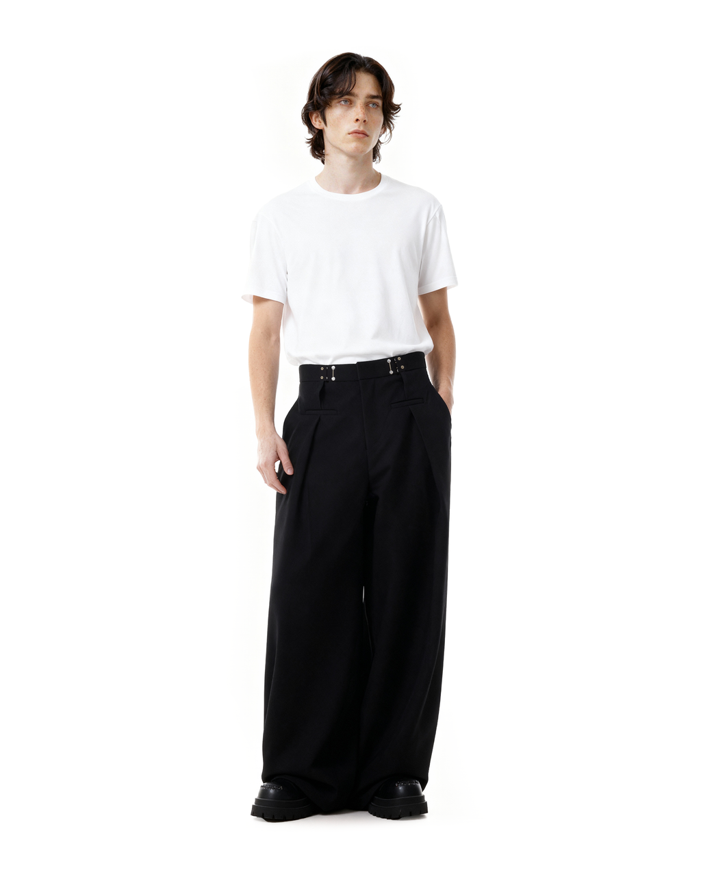Adjustable Waist Hook Pleated Pants