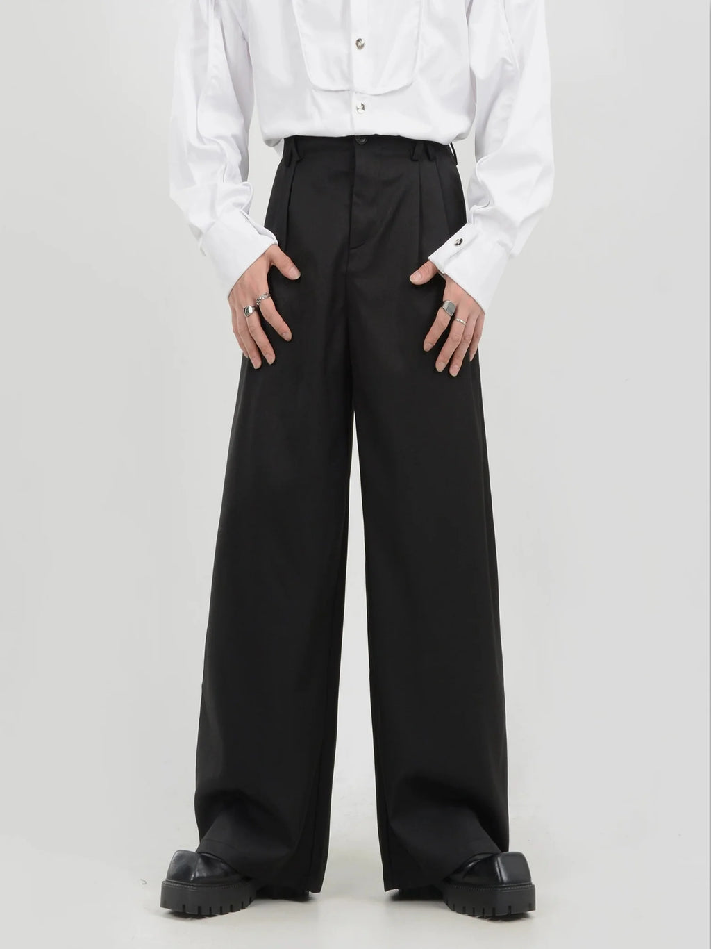 High-Waisted Wide Leg Pleated Lightweight Trousers