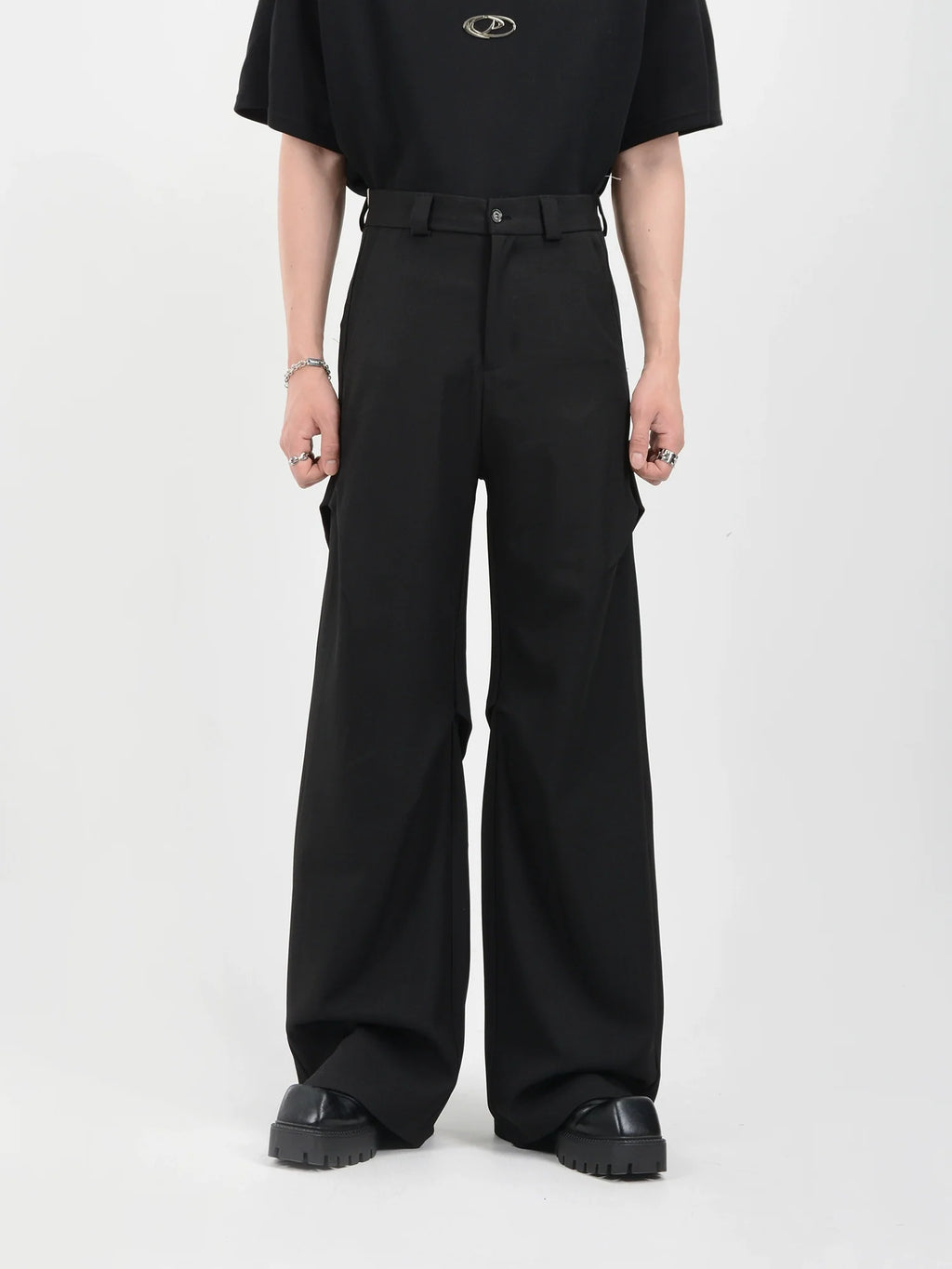 Wide Leg Belted Trousers with Pleated Detail