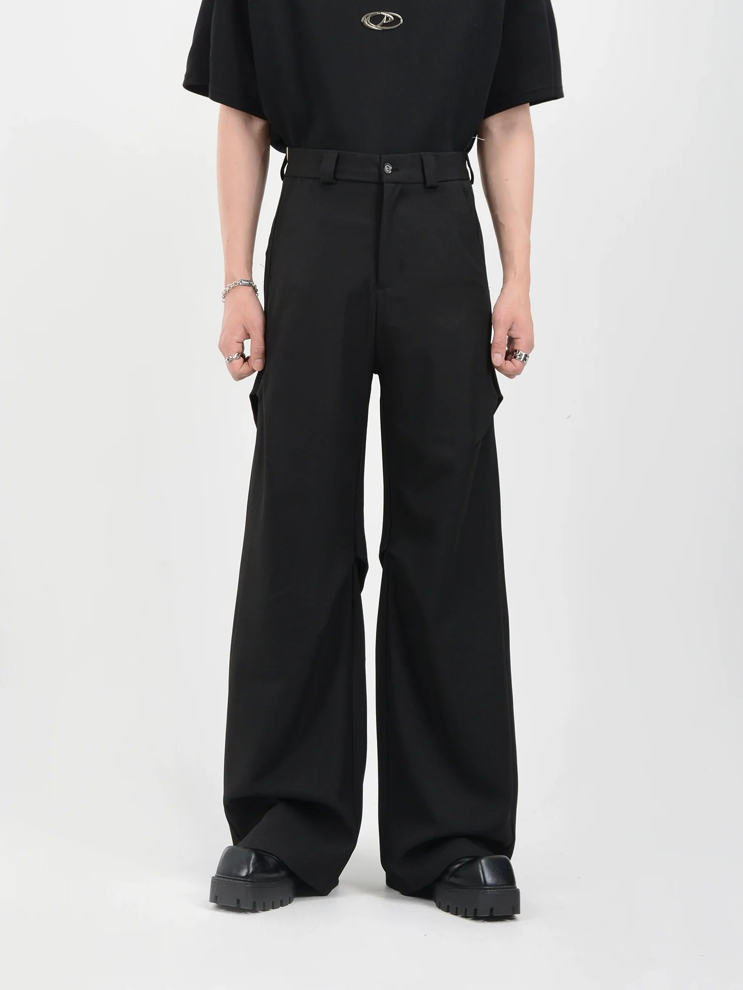 Wide Leg Belted Trousers with Pleated Detail