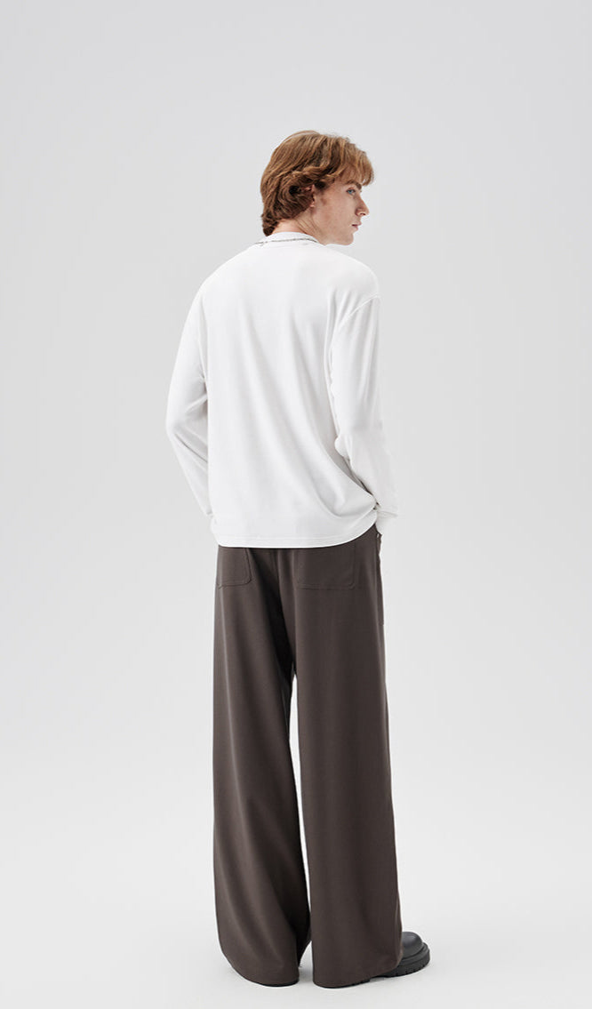 Wide Leg Pleated Trousers with Button Details