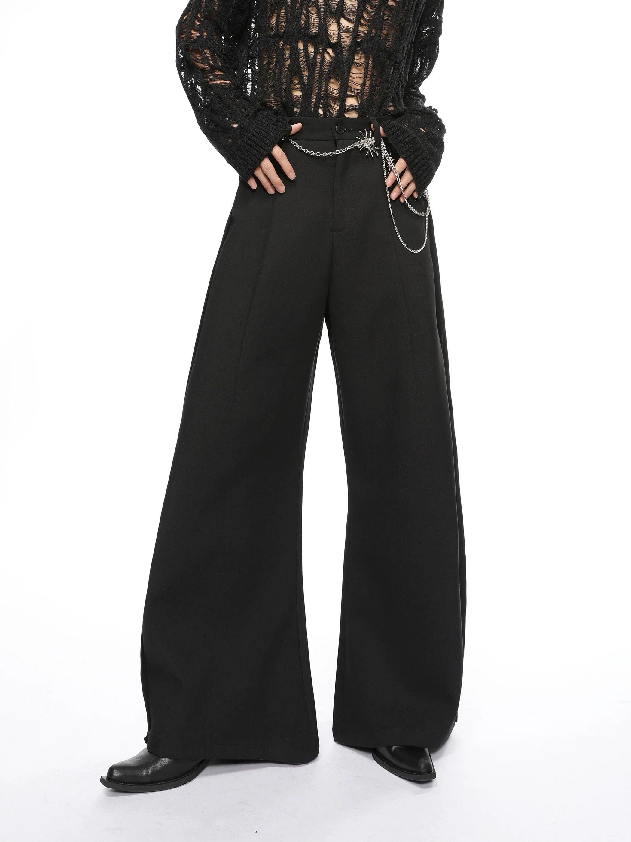 Wide Semi-Flare Barrel Leg Pleated Trousers