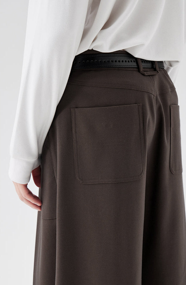 Wide Leg Pleated Trousers with Button Details