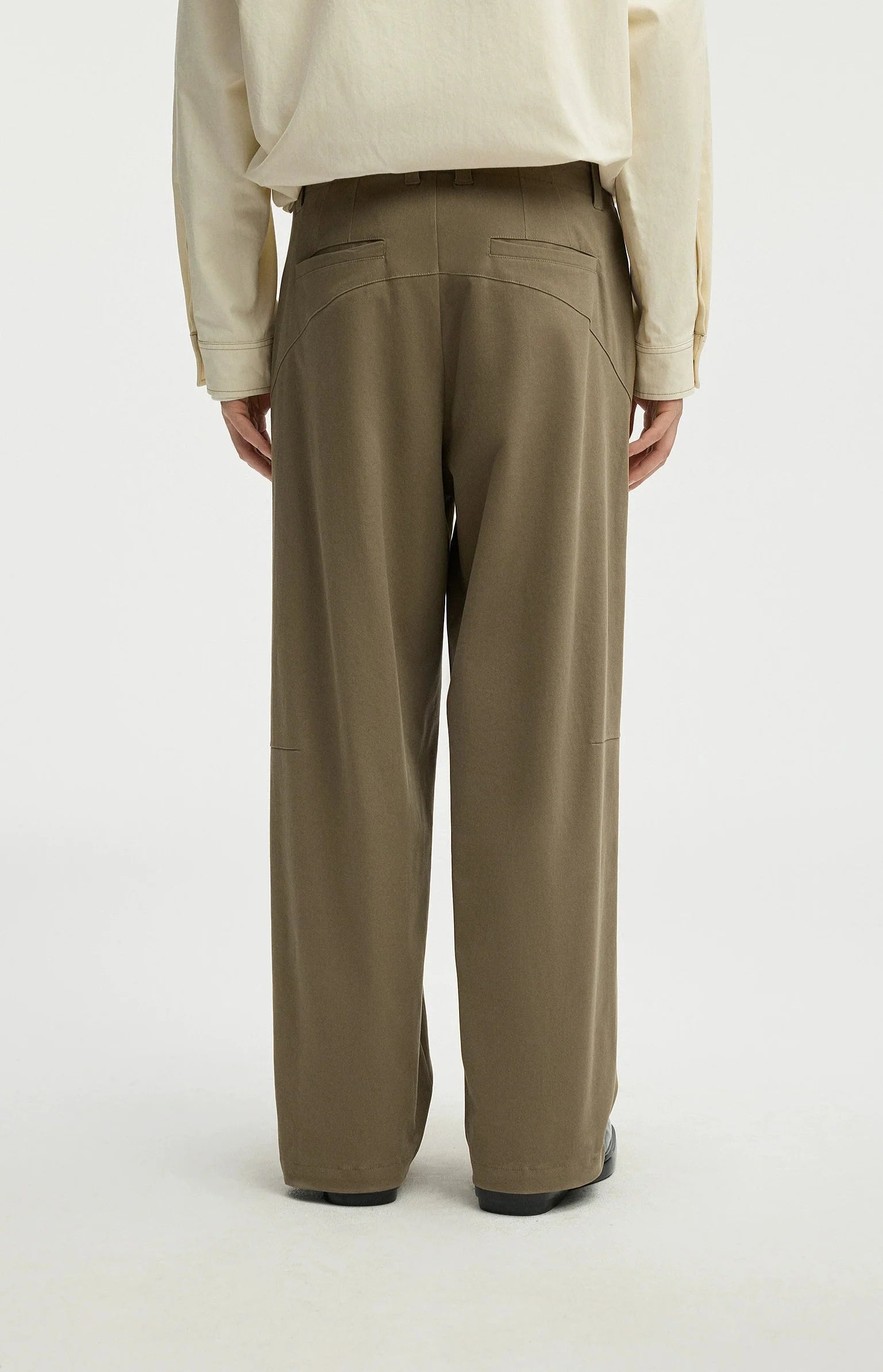 Straight Leg Pleated Trousers with Button Waist and Belt Loops