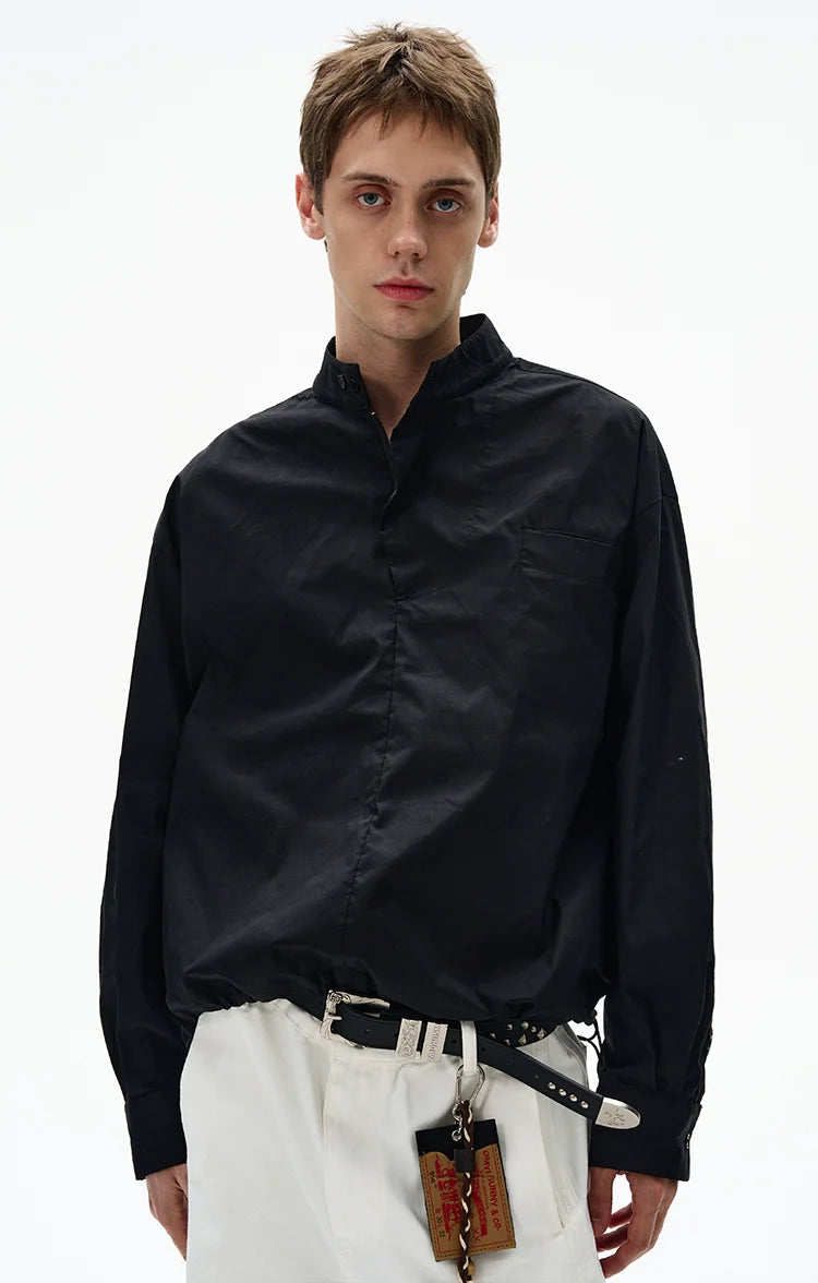 Mandarin Collar Long Sleeve Popover Quarter-Zip Shirt