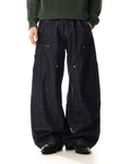 Rivet Detail Wide Leg Contrast Stitch Utility Jeans