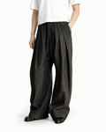 Pinstripe Wide Leg Semi-Flare Multi Pleated Pants
