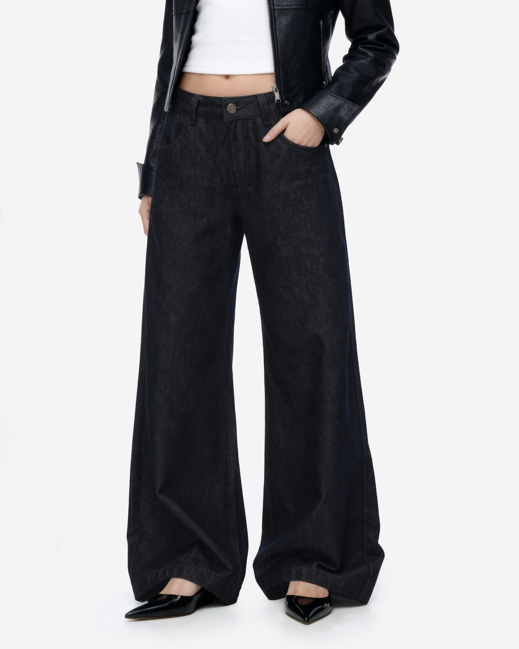 Wide Leg Low-Waisted Dark Wash Retro Jeans