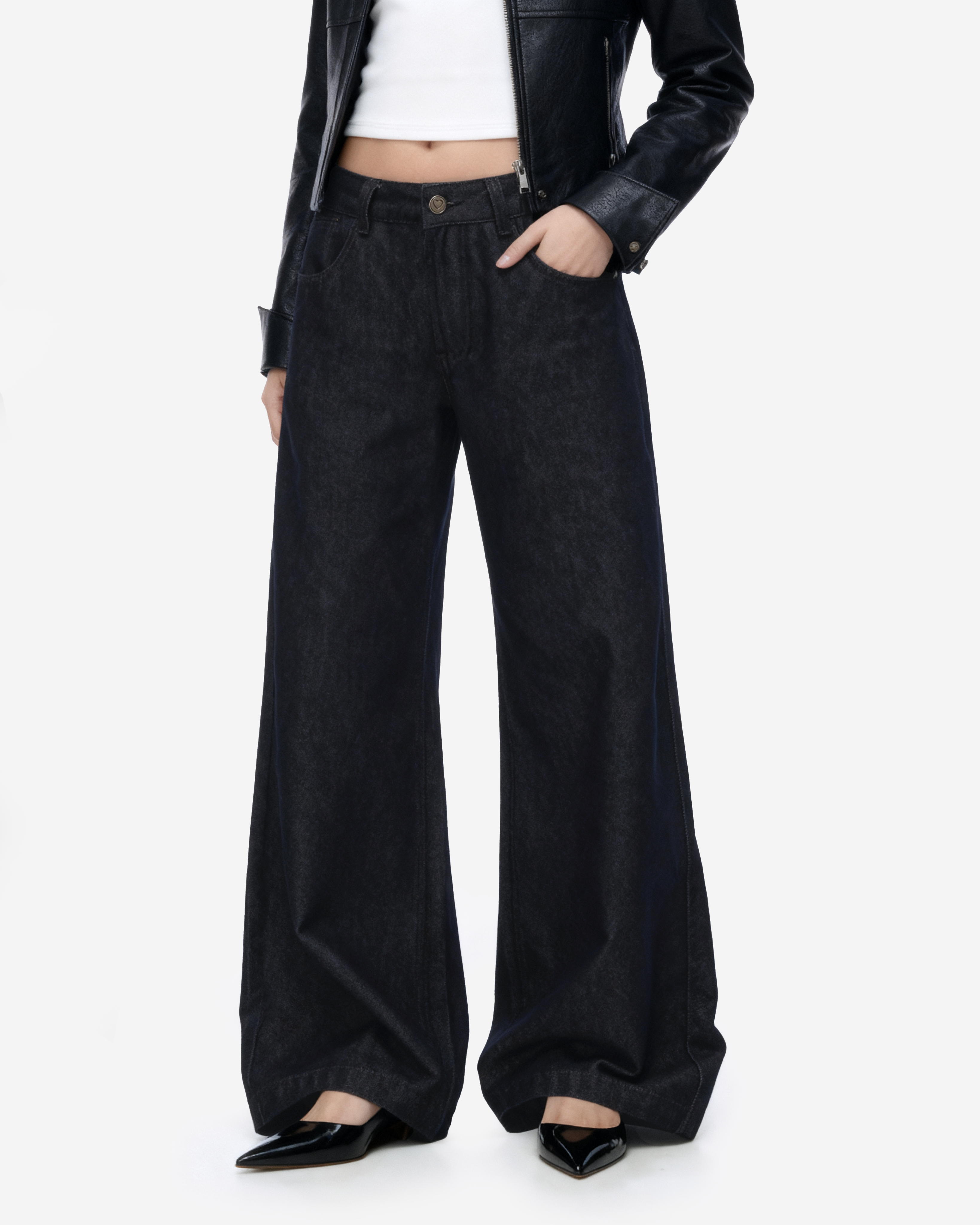 Wide Leg Low-Waisted Dark Wash Retro Jeans