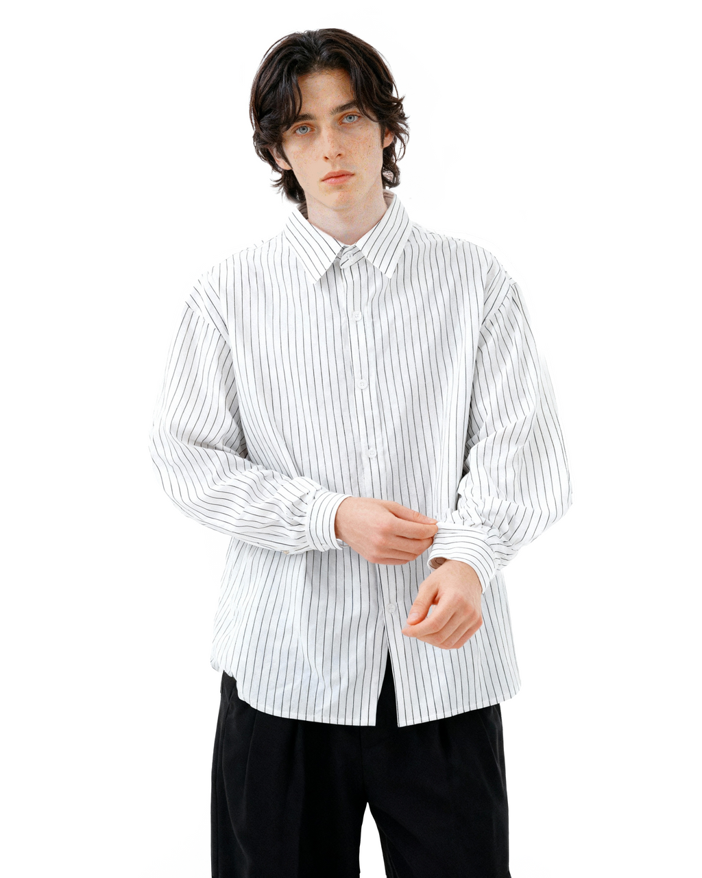 Pinstripe Long Sleeve Drop Shoulder Button Shirt