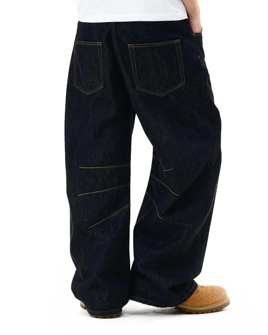 Wide Leg Contrast Stitch Detail Denim Jeans