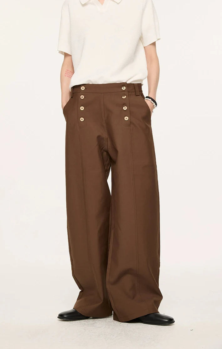 High Waist Double Button Panel Waisted Trousers
