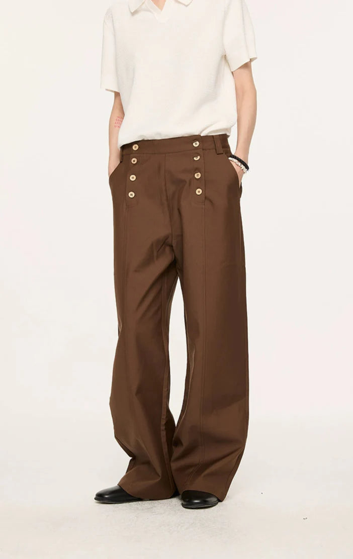 High Waist Double Button Panel Waisted Trousers