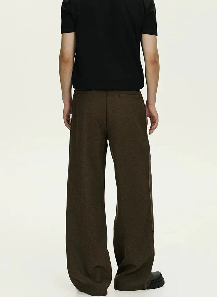 High-Waisted Pleated Wide Leg Trousers with Button Details