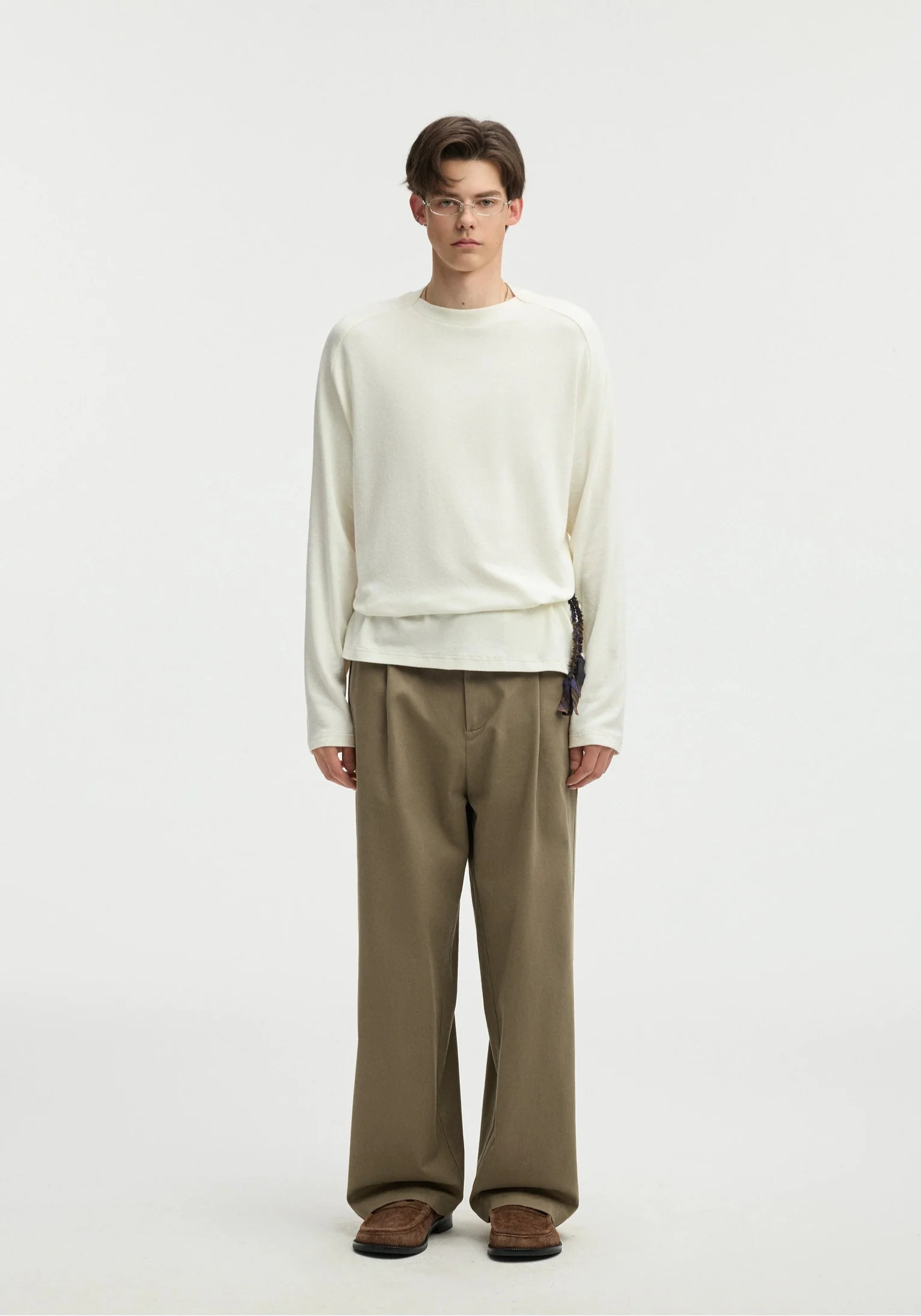Straight Leg Pleated Trousers with Button Waist and Belt Loops