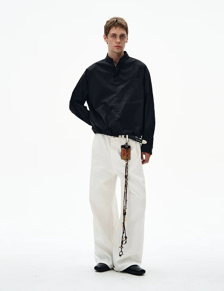 Mandarin Collar Long Sleeve Popover Quarter-Zip Shirt
