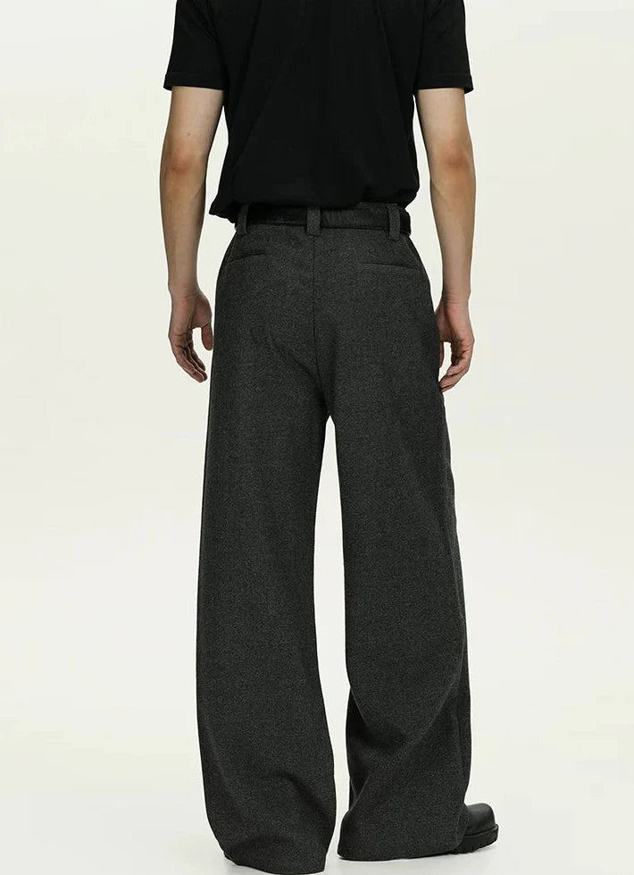 High-Waisted Pleated Wide Leg Trousers with Button Details